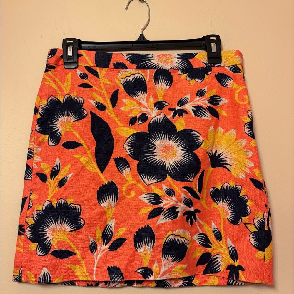 J. Crew Orange and navy blue Floral Mini Skirt
